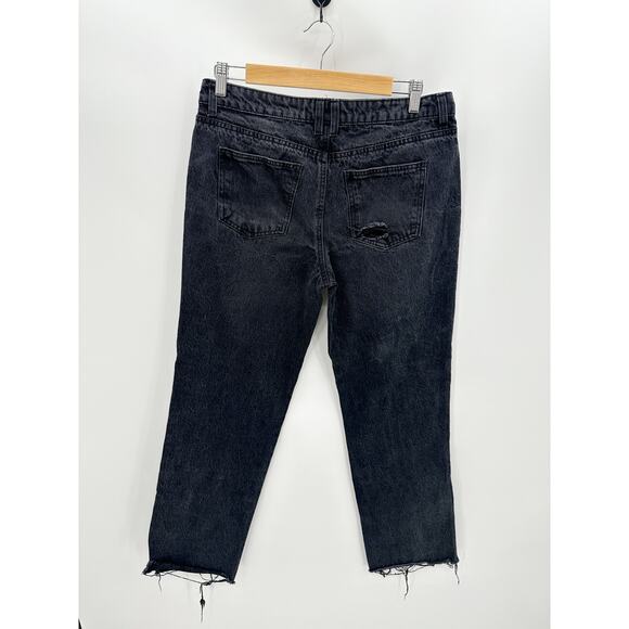 Banjara Black Wash Loose Fit Denim Jeans‎ Jewel Distressed Raw Hem Women 11/29 - Picture 2 of 7